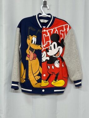 H&M Boys Multicolored Disney Mickey & Pluto Printed Baseball Jacket Kids 6X/7